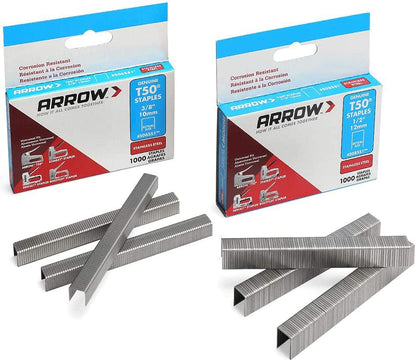 Arrow Fastener General-Purpose Staples Pack Set - Stainless Steel, T50 Compatible - 1/2" & 3/8"
