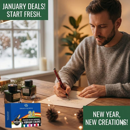 Dryden Designs Fountain Pen Ink Cartridges - Set of 24 Blue Ink CARTRIDGES - Short International Standard Size - Disposable and Generic Ink Refill Cartridges - Perfect for Calligraphy.