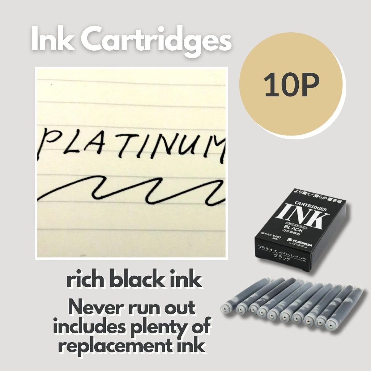 Fountain Pen Set ｜Preppy Fine Nib 0.3mm Black (PSQ-300#1-2) ＆ Converter Silver (700A) ＆ 10 Black Ink Cartridges (SPSQ-400#1) ＆ 5 Colors Sticky Notes