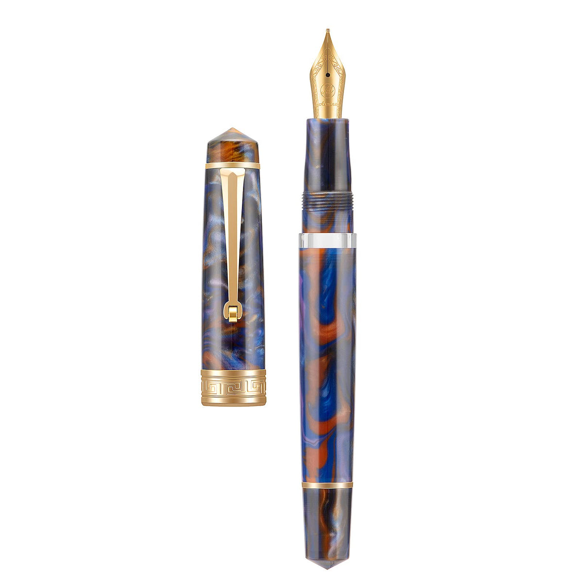 Asvine P20 Piston Fountain Pen Gradual Yellow Resin, Iridium Extra Fine Nib Gold Trim Smooth Writer Collection with Case Set
