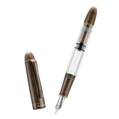 Asvine P30 Piston Fountain Pen Extra Fine, Retro Brass Style, Transparent Acrylic Large Ink Capacity Writing Gift Box