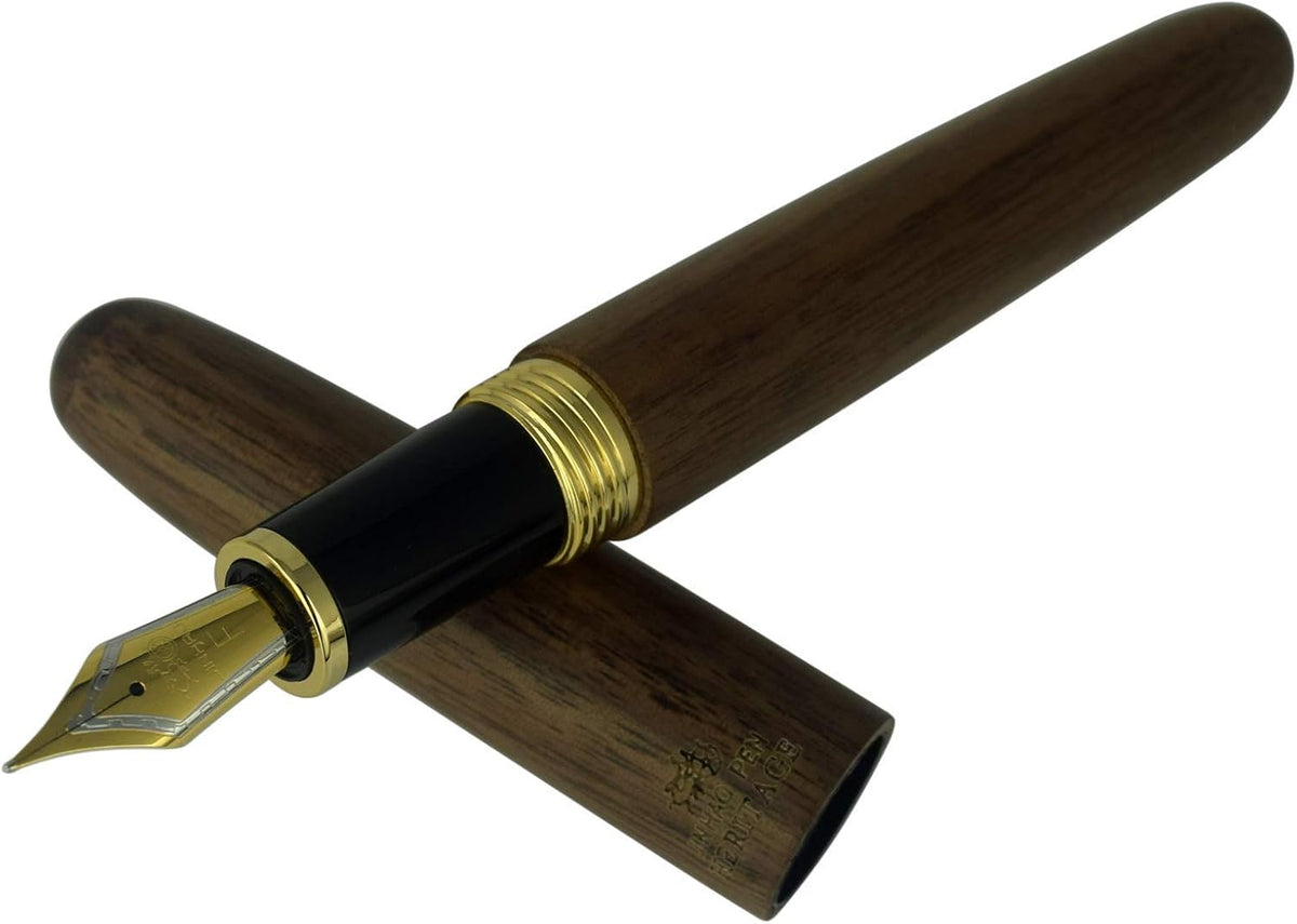 Jinhao Heritage 9056 Wooden Vintage Fountain Pen, Walnut wood Antique Natural Pens, Fine Nib With Refillable Ink Converter, Handcrafted Collection Gift Case Set