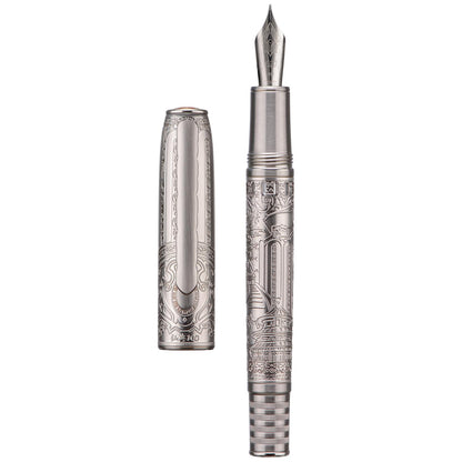 Hongdian N8S Gray Resin Fountain Pen Rabbit Pattern Cap, Iridium Extra Nib with Converter and Metal Pen Case Set
