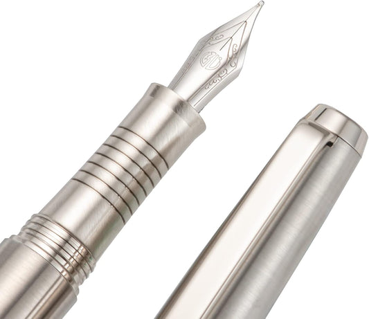 HongDian Stainless Steel Fountain Pen Iridium Fine Point with Converter and Metal Pen Box