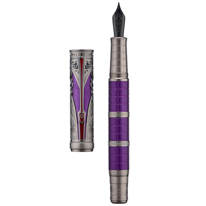 Hongdian D5X Fountain Pen Black Fine Nib, Qin Dynasty Retro Chinese Totem Engraving with Converter and Pen Box Set