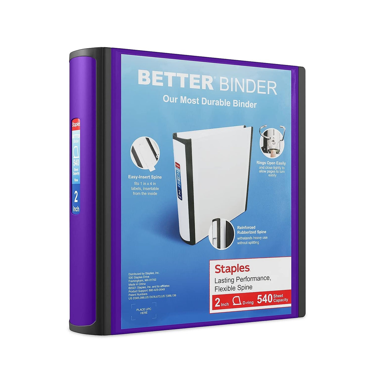 Staples Better Binder, 3 Inch D-Ring, Blue, Reinforced Rubber Spine