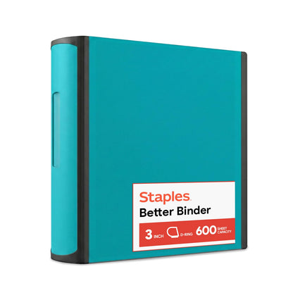 Staples Better Binder, 3 Inch D-Ring, Blue, Reinforced Rubber Spine