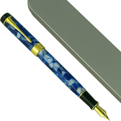 Jinhao Century Series 100 Fountain Pen, Dark Blue Marble, 18KGP Fine Nib With Ink Converter, Arrow Clip, Gift Box