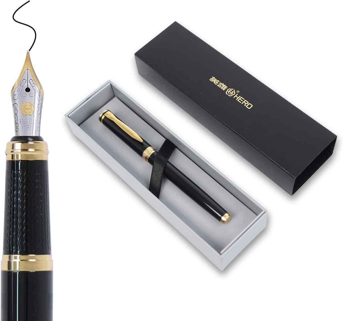 HERO 6177 Green Metal Fountain Pen, 0.5mm Smooth Iridium Fine Nib, Rotary Ink Converter Included, Fits 3.4mm Standard Ink Cartridges (Cartridges NOT Included), Writing Pen for Office & Journaling
