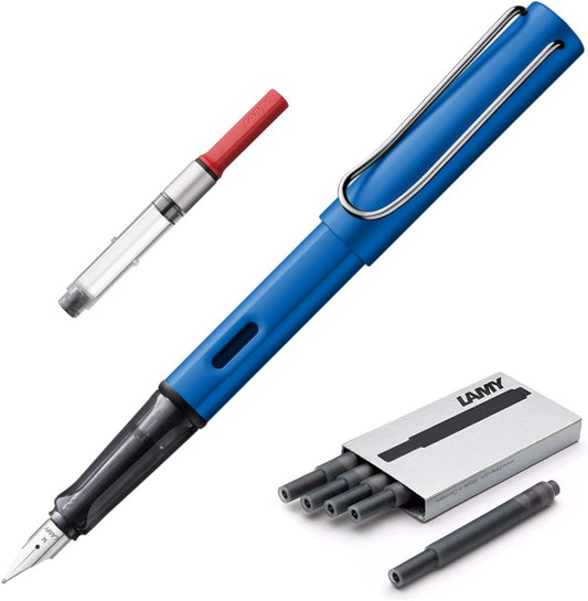 Lamy AL- Star Pen | Ocean Blue | Medium Nib | 5 Black Ink Cartridges, Z28 Converter and Wipe