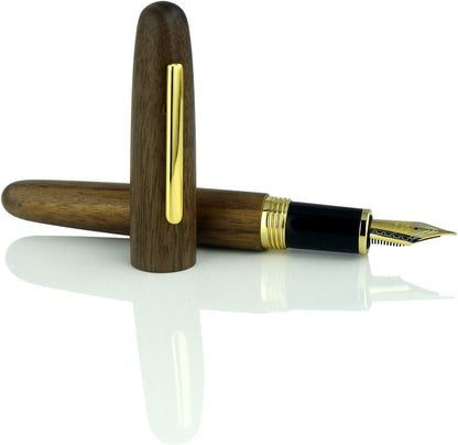 Jinhao Heritage 9056 Wooden Vintage Fountain Pen, Walnut wood Antique Natural Pens, Fine Nib With Refillable Ink Converter, Handcrafted Collection Gift Case Set