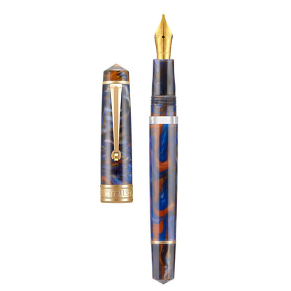 Asvine P20 Piston Fountain Pen Gradual Yellow Resin, Iridium Extra Fine Nib Gold Trim Smooth Writer Collection with Case Set