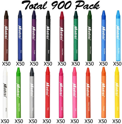 Madisi Crayon Bulk pack, Regular Size, 18 Colors, 900 Count