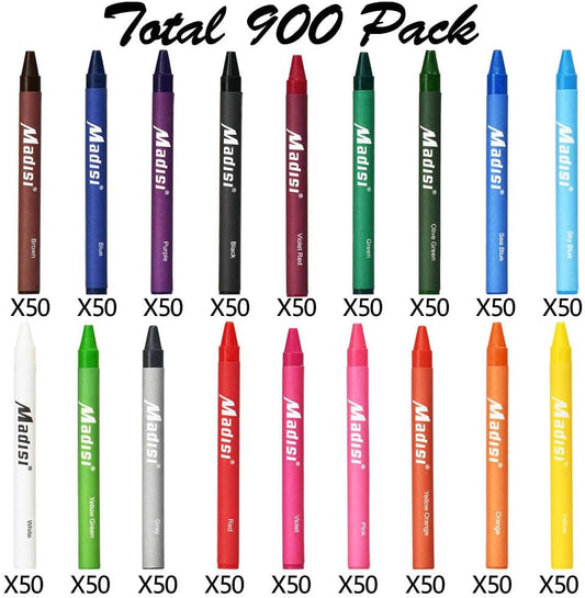 Madisi Crayon Bulk pack, Regular Size, 18 Colors, 900 Count