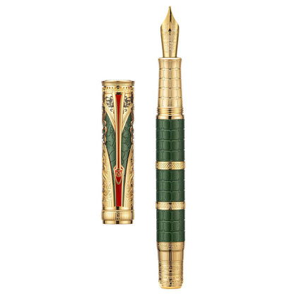 Hongdian D5X Fountain Pen Black Fine Nib, Qin Dynasty Retro Chinese Totem Engraving with Converter and Pen Box Set