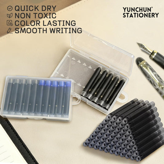 YUNCHUN 40PCS Fountain Pen Ink Refills, 3.4 mm Ink Cartridges Sets for Hongdian, Ink Pen Writing Supplies International Standard Ink Refills, Smooth Writing, Large Capacity and Easy Carry Black + Blue