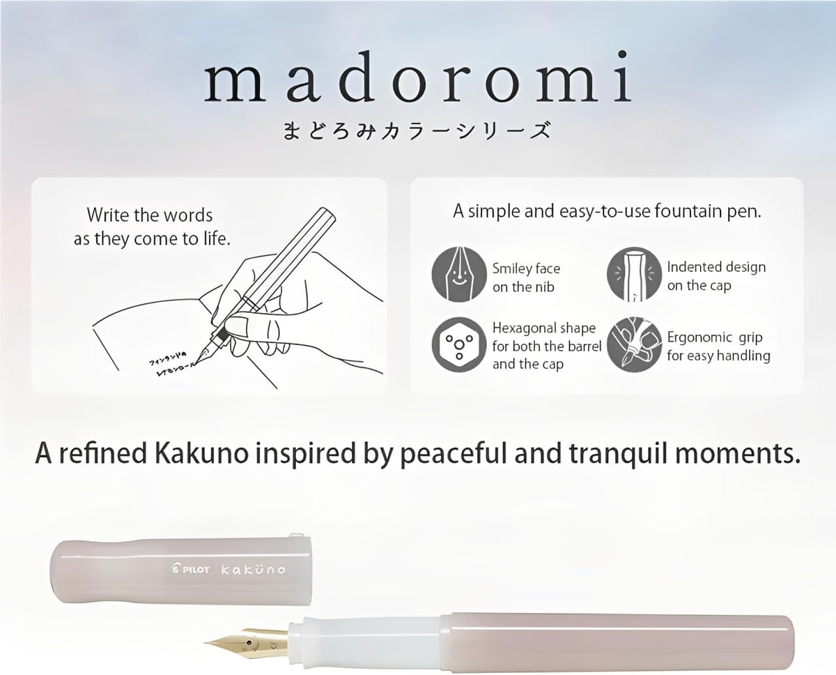 Pilot Kakuno Fountain Pen Madoromi Color Series, Gold (Smiley Face) Fine Nib, Perfect for Beginners and Creative Expression, Light Blue, PFKA-1MDLBF