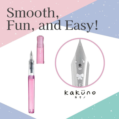 Fountain Pen Set CON-40 Converter & Kakuno Fine Nib with Black Ink Cartridge & Sticky Notes – Refillable Ink System, For Beginners, Calligraphy (Pink FKA-1SR-KGP-F)