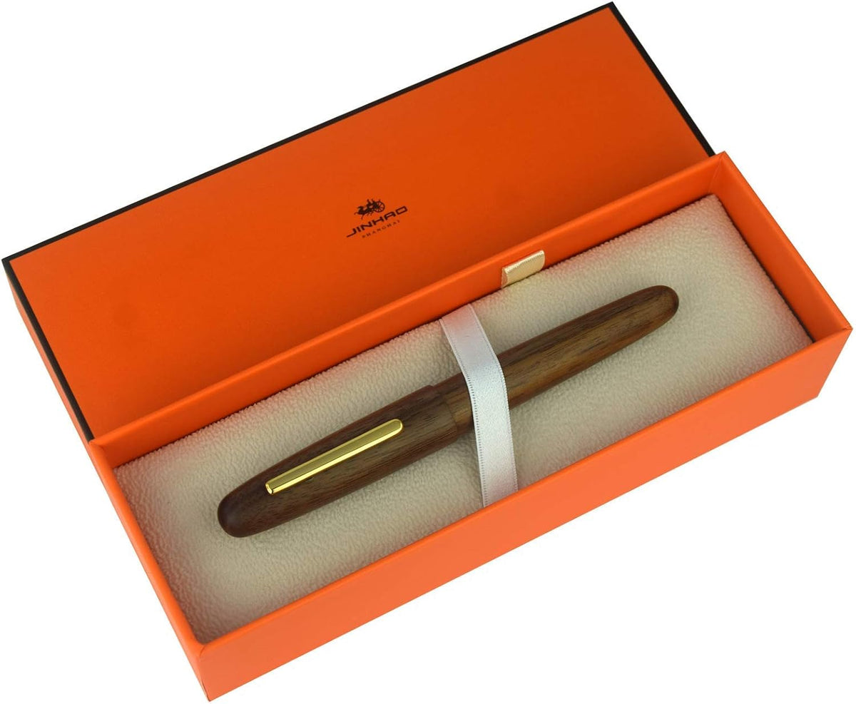 Jinhao Heritage 9056 Wooden Vintage Fountain Pen, Walnut wood Antique Natural Pens, Fine Nib With Refillable Ink Converter, Handcrafted Collection Gift Case Set
