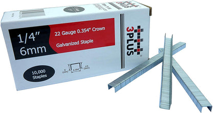 3PLUS 71/06 22 Gauge 3/8-Inch (9mm) Crown 1/4-Inch Leg Length Galvanized Fine Wire Staples, Interchangeable with 71 Series Staples (10,000 per Box)