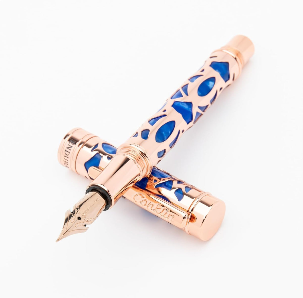 Conklin Endura Deco Crest Fountain Pen in Blue, Stub Nib, Premium Writing Instrument