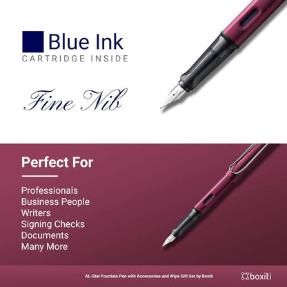 Fountain Pen Compatible with Lamy AL-Star | Black Purple | Fine Nib | 5 Black Ink Cartridges, Z28 Converter and Wipe