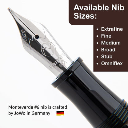 Monteverde USA Aldo Domani Fountain Pen Black – Medium Nib – Free Ink Bottle, Converter & Cartridges – Smooth JoWo German Nib – Elegant Gift Pen in Box