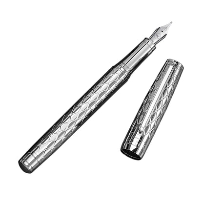 'The Boss' Black Luxury Executive Fountain Pen, Polished Lacquer, Chrome Accents, Stainless Steel Nib, Easy Refill Ink Piston Converter, Smudge Free, No Bleed, Fits Our Instant Insert Ink Cartridges