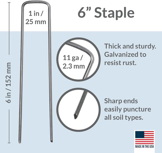 Pinnacle Mercantile Garden Stakes 6 Inch 11 Gauge Galvanized Steel Landscape Staples, Heavy Duty Landscape Fabric Stakes 200 Pack for Weed Barrier, Sod, Edging, Fencing and Drip Irrigation Made in USA