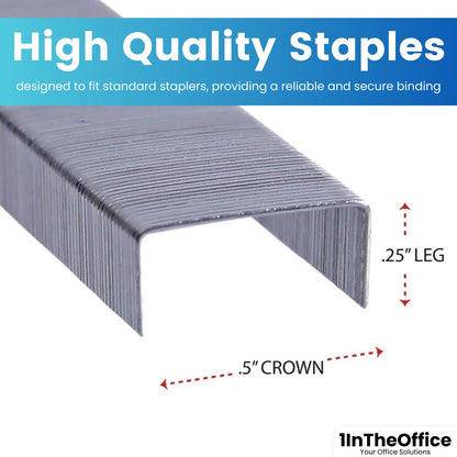 1InTheOffice Standard Staples - 1/4" Leg Length, 5,000 Staples/Pack, 5 Pack
