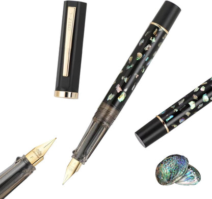 Jinhao 58 Fountain Pen, Iridium Extra Fine Nib with Shell Carving Classic Design Smooth Writing Fountain Pen with Ink Converter - Black