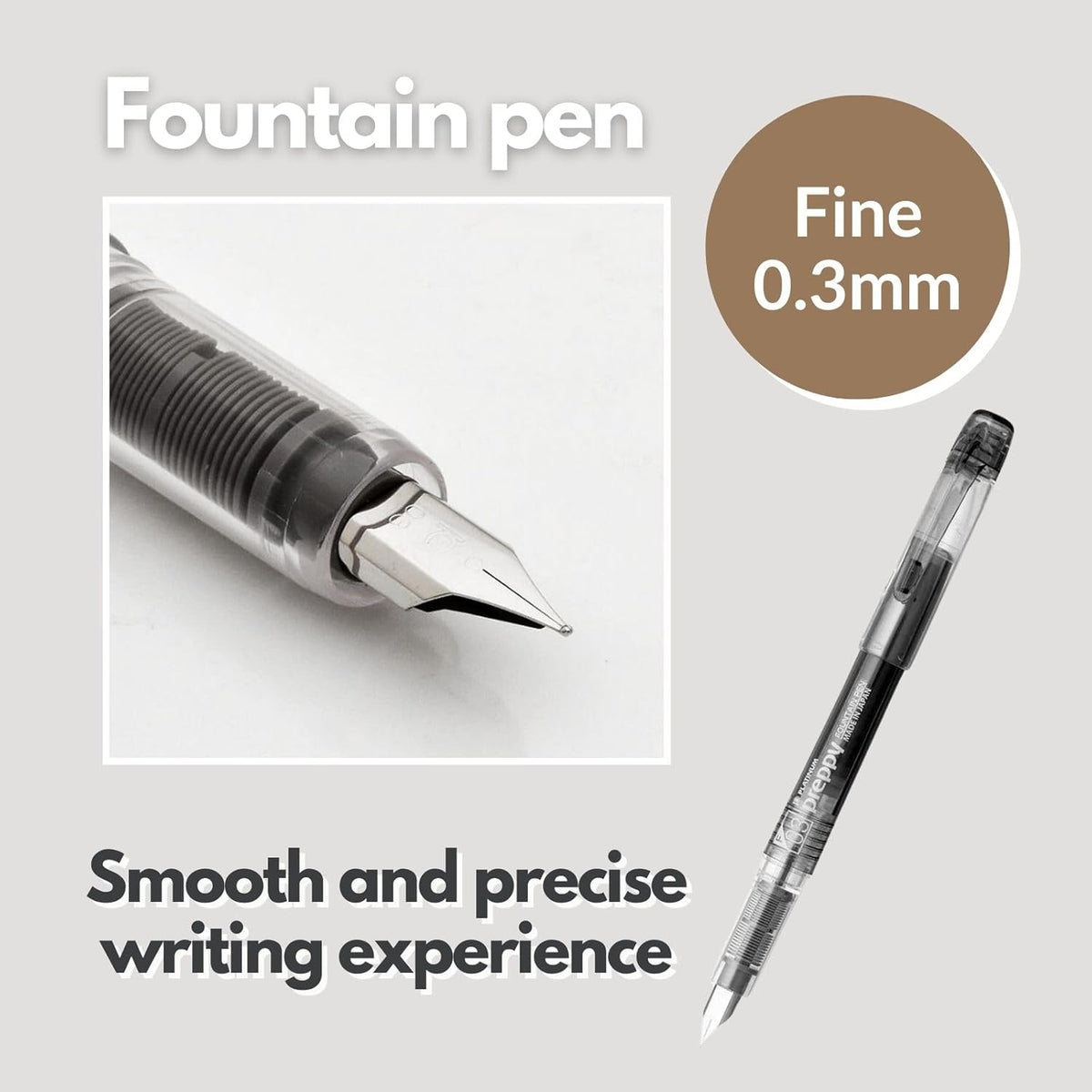 Fountain Pen Set ｜Preppy Fine Nib 0.3mm Black (PSQ-300#1-2) ＆ Converter Silver (700A) ＆ 10 Black Ink Cartridges (SPSQ-400#1) ＆ 5 Colors Sticky Notes