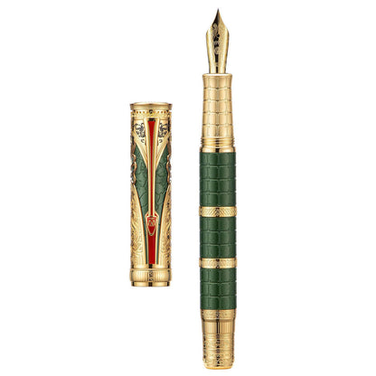 Hongdian D5X Fountain Pen Black Fine Nib, Qin Dynasty Retro Chinese Totem Engraving with Converter and Pen Box Set