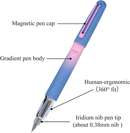 HERO 9338A Student Fountain Pen with Magnetic Cap, 0.38mm Extra Fine Iridium Nib, Gradient White Green Finish, Beginner Pen for School & Present Gift, Smooth Writing for Journaling & Calligraphy