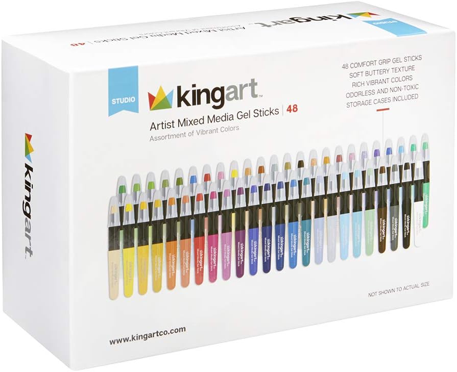 KINGART Mixed Media Gel Stick Crayons, Vibrant, Set of 48-Colors