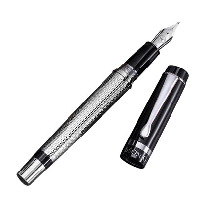 'The Boss' Black Luxury Executive Fountain Pen, Polished Lacquer, Chrome Accents, Stainless Steel Nib, Easy Refill Ink Piston Converter, Smudge Free, No Bleed, Fits Our Instant Insert Ink Cartridges