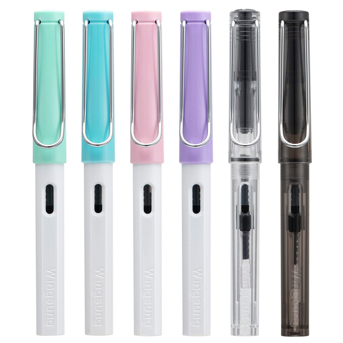 Lanxivi Yongsheng 3008 Piston Fountain Pen EF Extra Fine Nib,Transparent SilverTrim 4 Colors Set