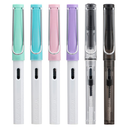 Lanxivi Yongsheng 3008 Piston Fountain Pen EF Extra Fine Nib,Transparent SilverTrim 4 Colors Set