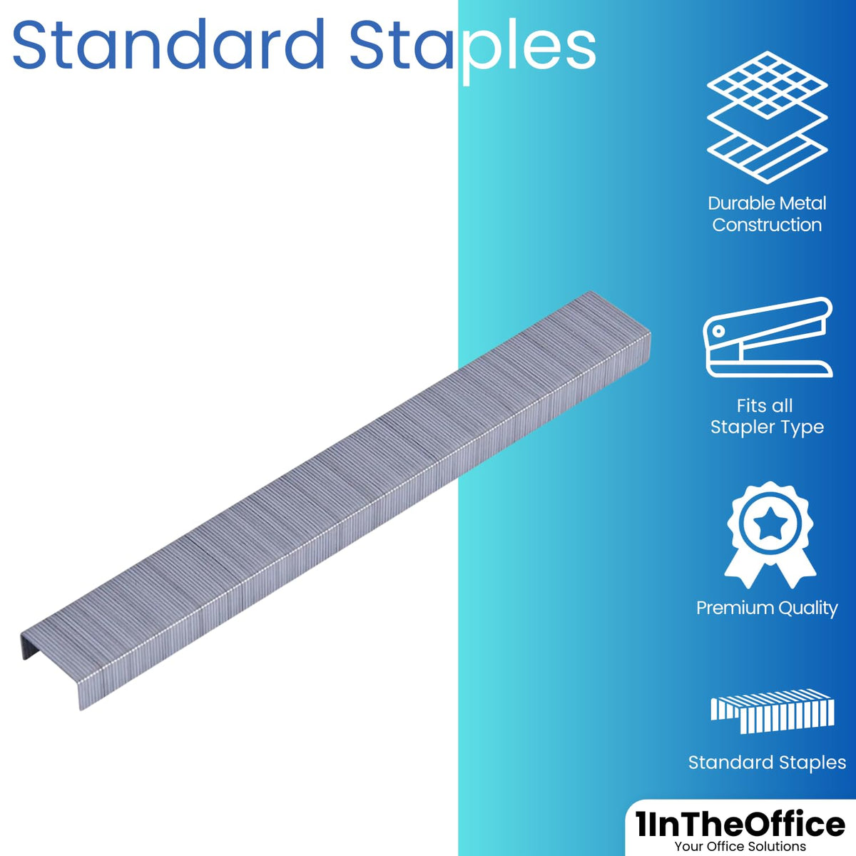 1InTheOffice Standard Staples - 1/4" Leg Length, 5,000 Staples/Pack, 5 Pack