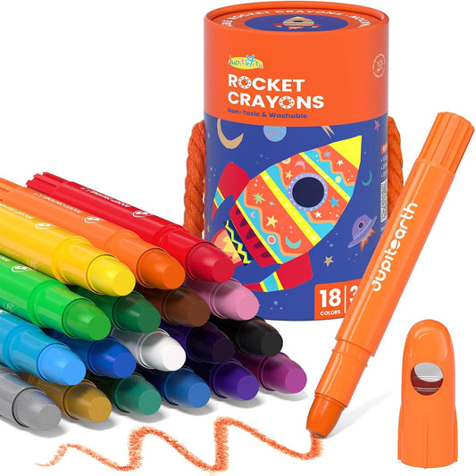 JUPITEARTH 18 Colors Twist Crayons for Toddlers 1-3, Non-Toxic, Washable