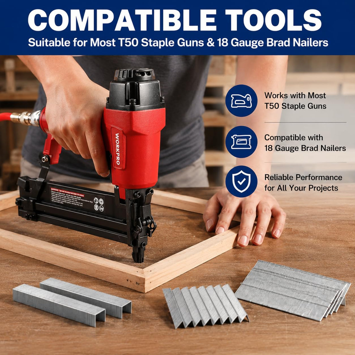 WORKPRO 7500Count Heavy Duty 1/2 3/8-In T50 Staples & 5/8-In 18G Brad Nails