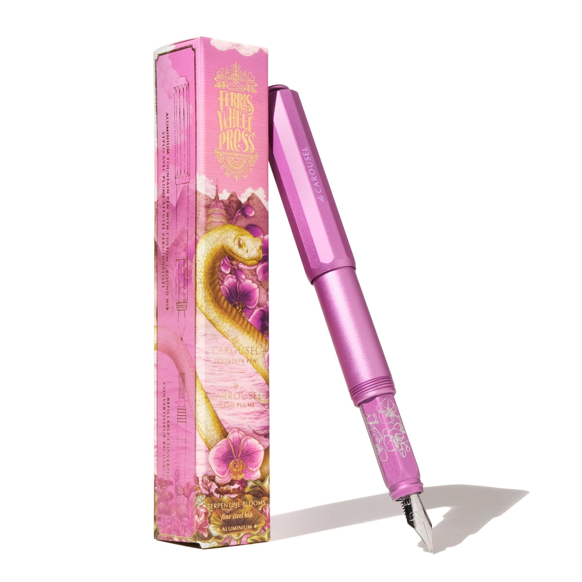 Ferris Wheel Press | Aluminum Carousel Fountain Pen | Little Miss Jubilee | Aircraft grade aluminum body | Threaded cap with air seal system | Dark Pink | Fine