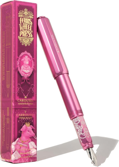 Ferris Wheel Press | Aluminum Carousel Fountain Pen | Little Miss Jubilee | Aircraft grade aluminum body | Threaded cap with air seal system | Dark Pink | Fine