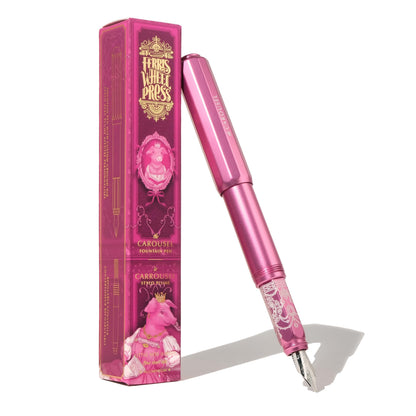 Ferris Wheel Press | Aluminum Carousel Fountain Pen | Little Miss Jubilee | Aircraft grade aluminum body | Threaded cap with air seal system | Dark Pink | Fine