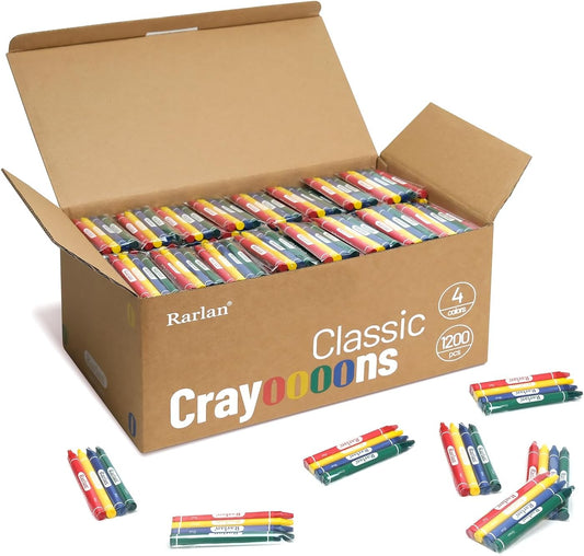 Rarlan Crayons Bulk, 300 Individual Packs of 4 Colors, 1200 count for Kids