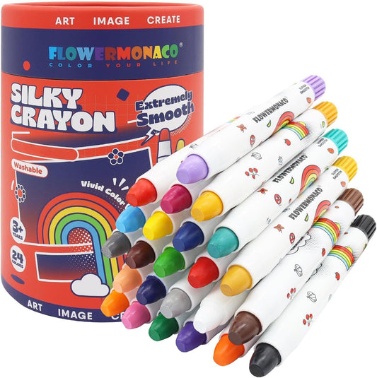 Lebze Washable Jumbo Crayons, 24 Colors Non-Toxic Crayons Gift for Kids