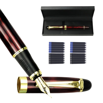 YUNCHUN Marble Fountain Pen for Writing, Refillable Luxury Metal Pens with Ink Pen with 10 Black and 10 Blue Ink Refills, Business Writing Fountain Pen for Men and Women, Marble Black