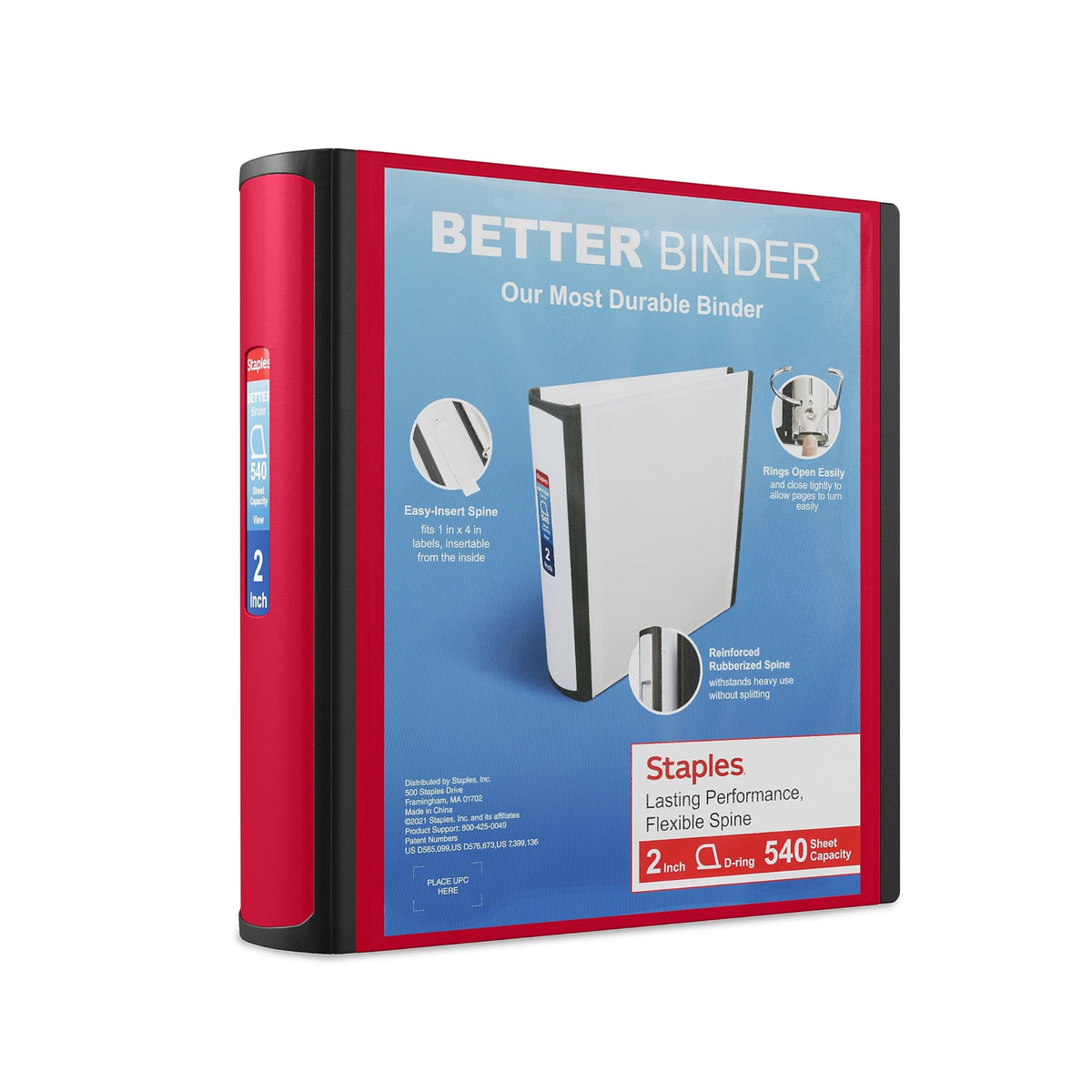 Staples Better Binder, 3 Inch D-Ring, Blue, Reinforced Rubber Spine