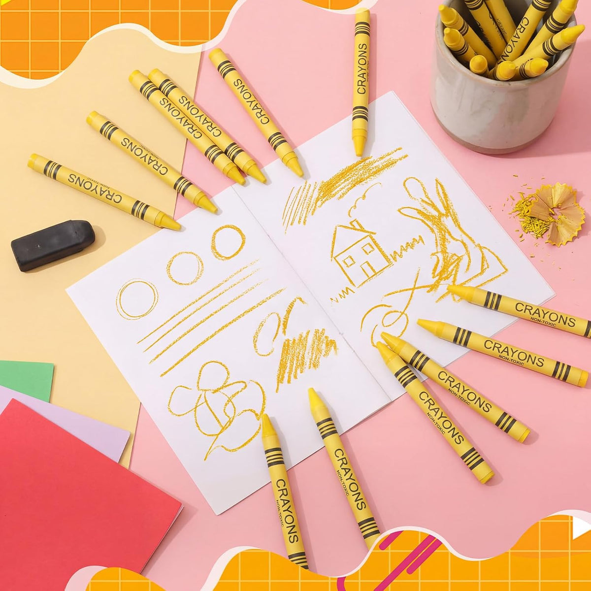 200 Pcs Yellow Crayons Bulk Pack Single Color Crayon Refill Back to School Gift Supplies Refill Coloring Party Favors for Kids Teacher Painting Classrooms Groups Party Art Gifts Supplies