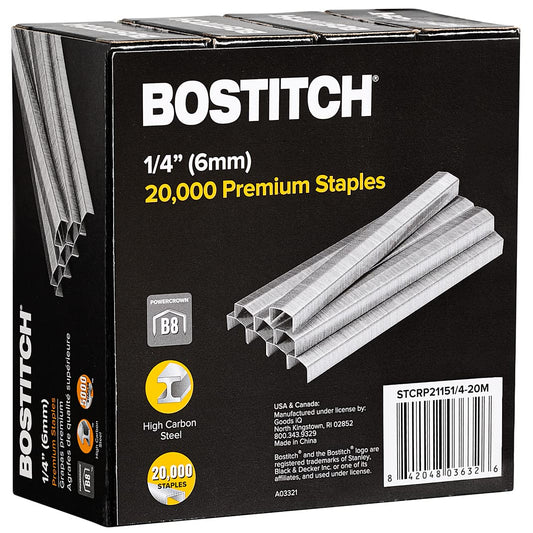 Bostitch B8 Staples 1/4 Inch PowerCrown Staples - Pack of 20,000
